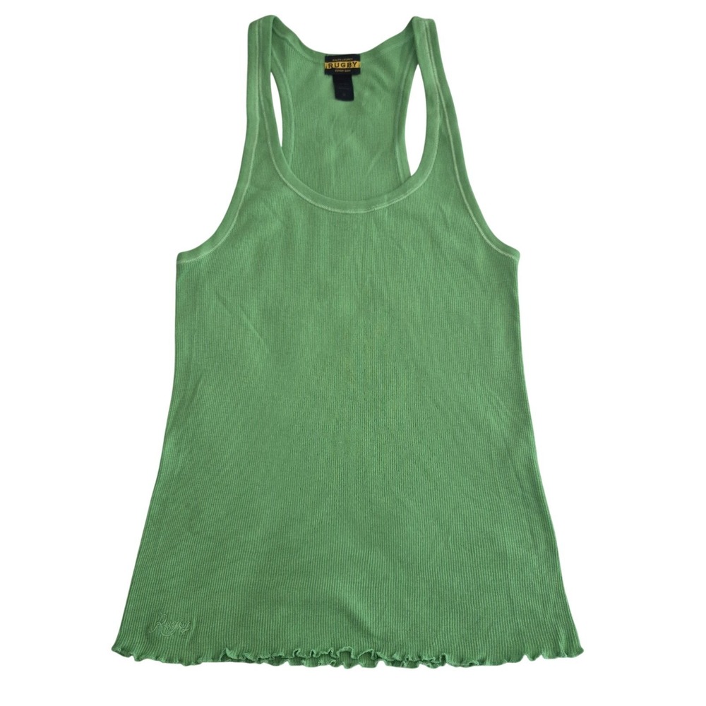 Ralph Lauren Rugby Womens Medium Tunic Tank Green Racerback Ribbed Cotton Y2K